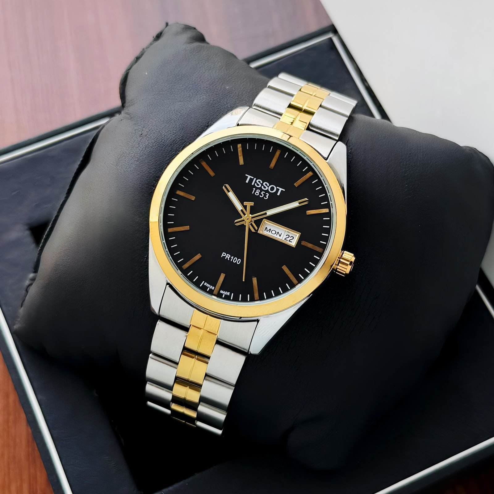 Tissot PR 100 Day & Date Premium Gold and Silver Watch for Men Under 3000