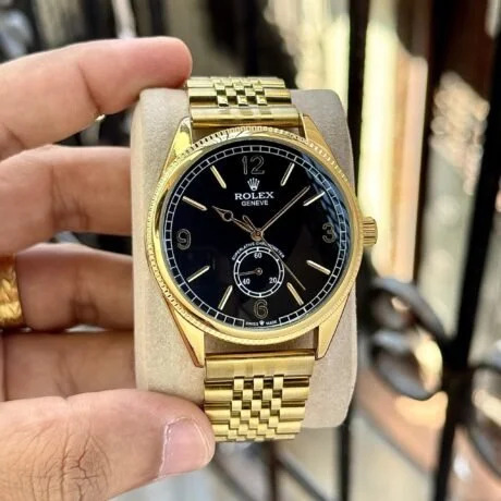 Rolex Perpetual Gold Watch with Classic Black Dial for Men Under 4000